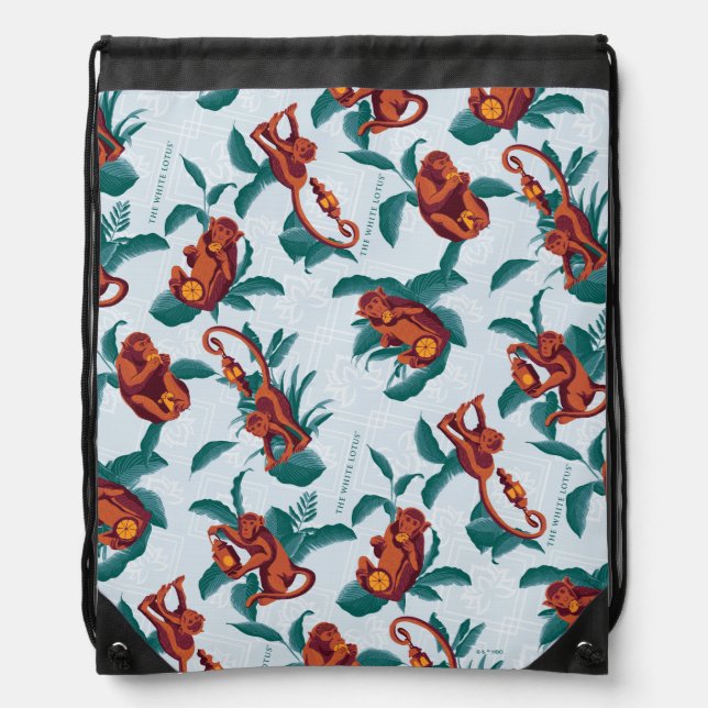 Playful Monkeys Pattern of The White Lotus Drawstring Bag (Front)