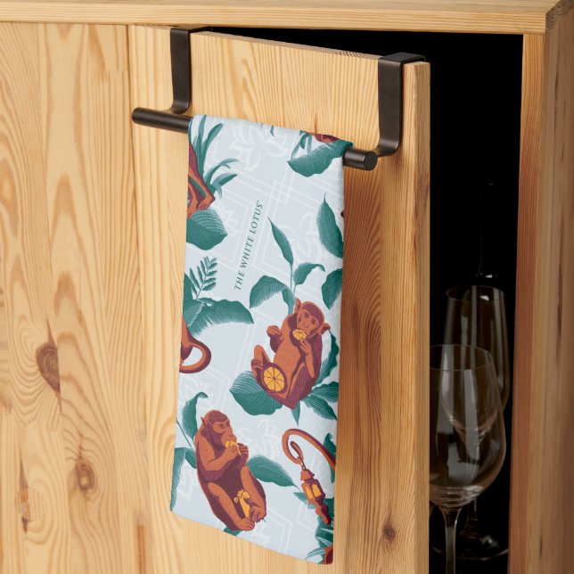 Playful Monkeys Pattern of The White Lotus Kitchen Towel (Thirds Fold)