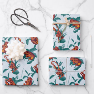 Playful Monkeys Pattern of The White Lotus Wrapping Paper Sheets