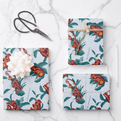 Playful Monkeys Pattern of The White Lotus Wrapping Paper Sheets