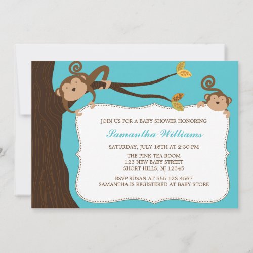 Playful Monkeys Twins Baby Shower Invitation