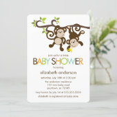 Playful Monkeys Twins Baby Shower Invitation (Standing Front)