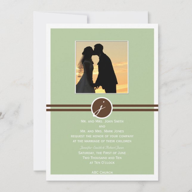 Playful Monogram in Sage Brown Wedding Invitation (Front)