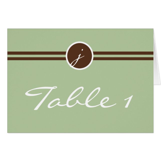 Playful Monogram in Sage Green Brown Table Number (Front Horizontal)
