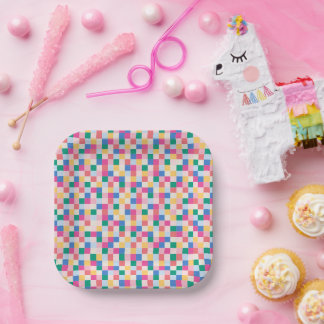 Playful Multicolor Blocks Paper Plates