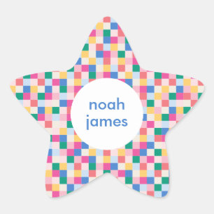 Playful Multicolor Blocks Pattern Star Sticker
