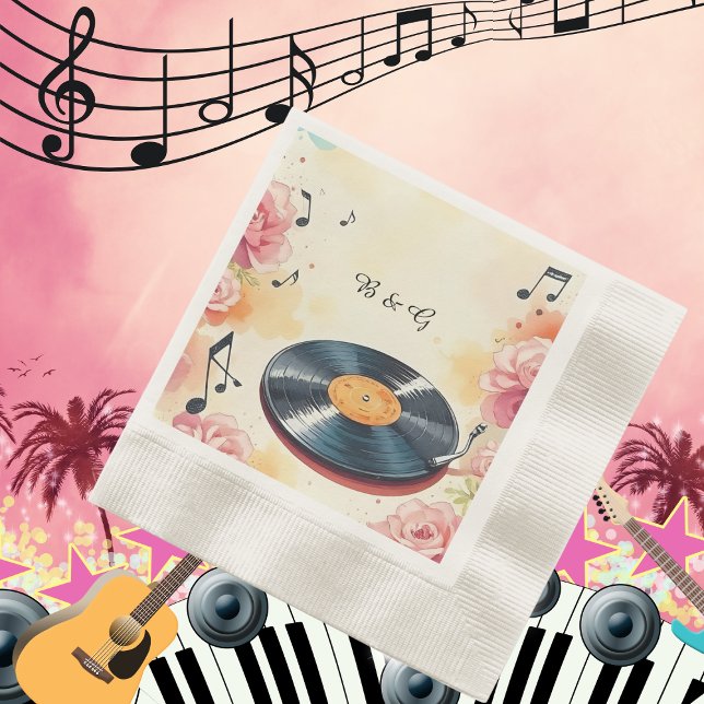 playful musical floral watercolor wedding napkins (Creator Uploaded)