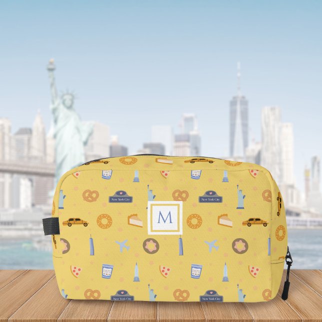 Playful Mustard Yellow NYC Pattern Monogram Dopp Kit (Creator Uploaded)