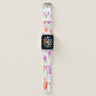 Playful naive tulip flower seamless pattern  apple watch band