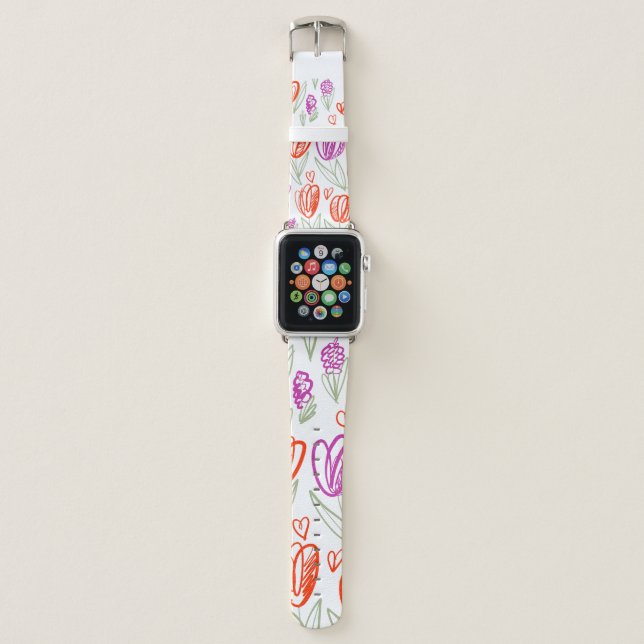 Playful naive tulip flower seamless pattern  apple watch band (Front)