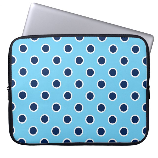 Playful Navy Polka Dots, Light Blue Laptop Sleeve (Front)