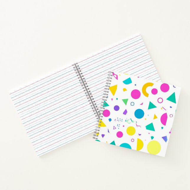 Playful Neon Memphis Geometric Retro Pattern Notebook (Inside)