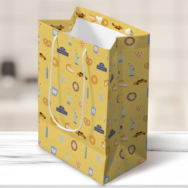 Playful New York City Pattern Mustard Yellow Medium Gift Bag (Creator Uploaded)