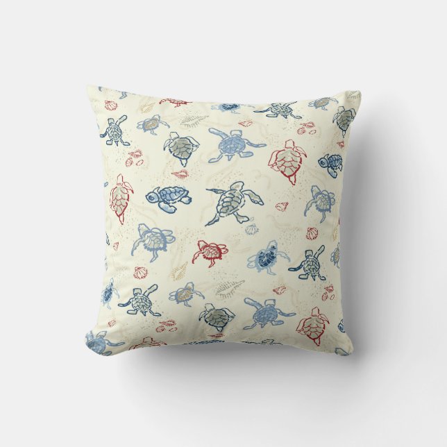 Playful Nursery Sandy Baby Turtles Throw Pillow (Front)