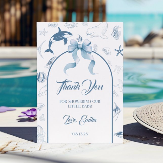 Playful Ocean Blue Sea Life Baby Shower Thank You Card (Creator Uploaded)