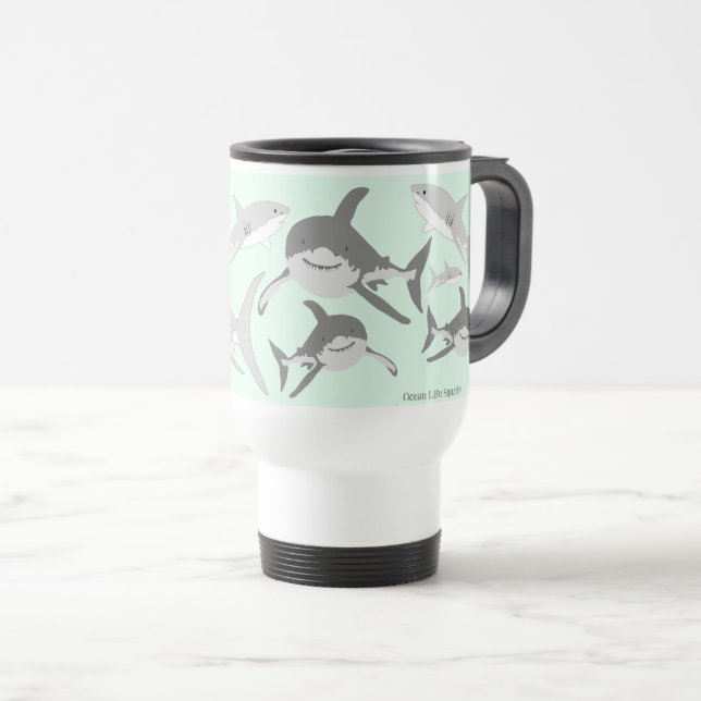 Playful Ocean Sharks Blue Design Travel Mug (Front Right)
