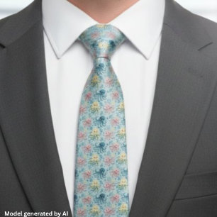 Playful Octopus Pattern – Blue Ocean Sea Life Neck Tie