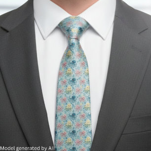 Playful Octopus Pattern – Blue Ocean Sea Life Neck Tie
