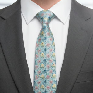 Playful Octopus Pattern – Blue Ocean Sea Life Neck Tie