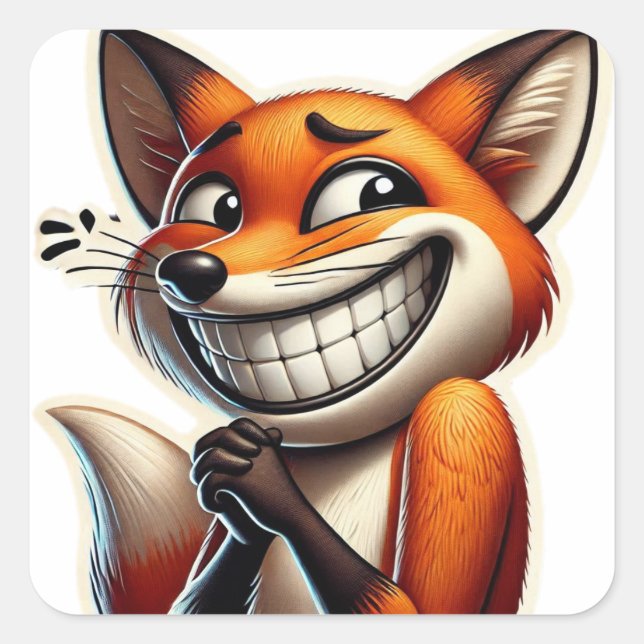 Playful Orange Fox Giggle Square Sticker (Front)