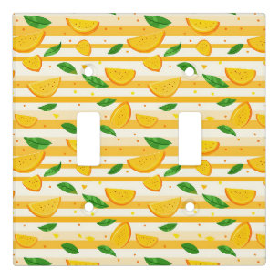 Playful Orange Slice Pattern with Green Leaves Light Switch Cover