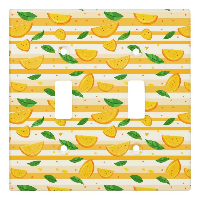 Playful Orange Slice Pattern with Green Leaves Light Switch Cover (Front)