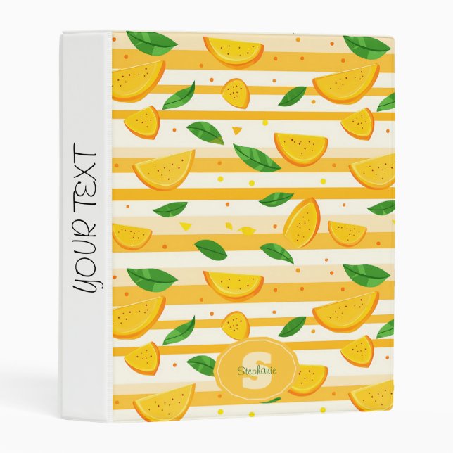 Playful Orange Slice Pattern with Green Leaves Mini Binder (Front/Spine)