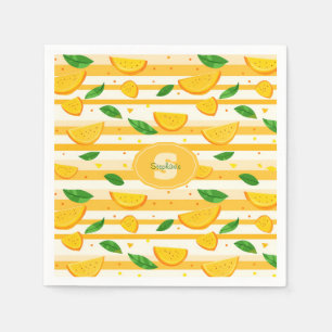 Playful Orange Slice Pattern with Green Leaves Napkins