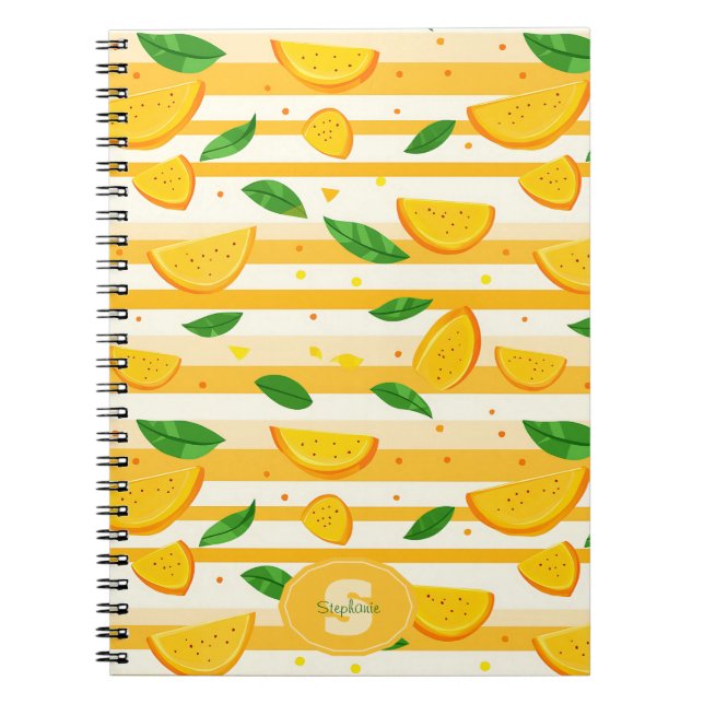 Playful Orange Slice Pattern with Green Leaves Notebook (Front)
