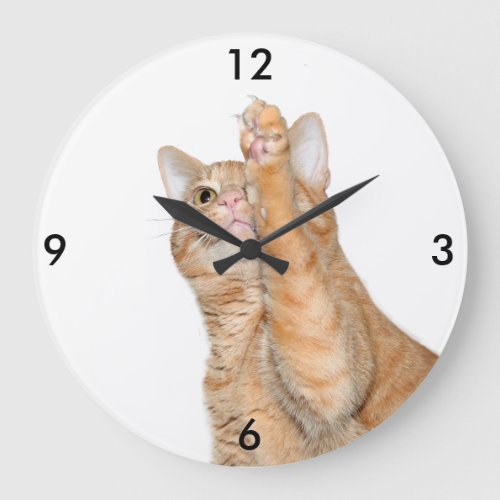Playful orange tabby cat large clock