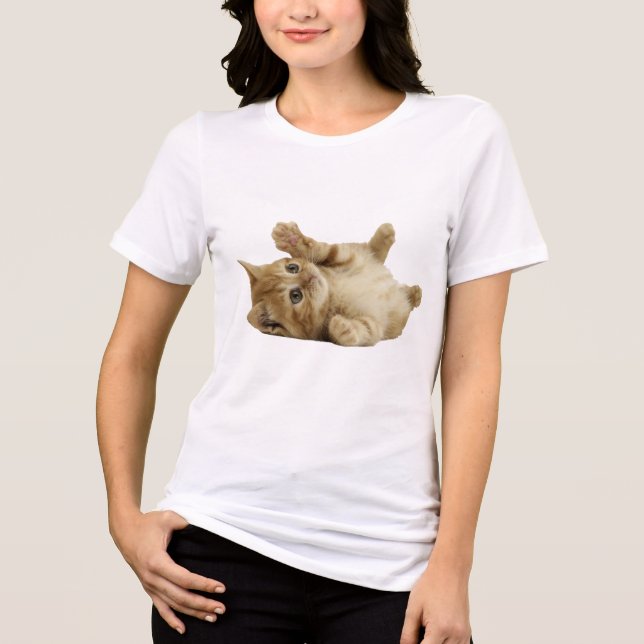 Playful Orange Tabby Cat Women's T-Shirt Tri-Blend Shirt (Front)