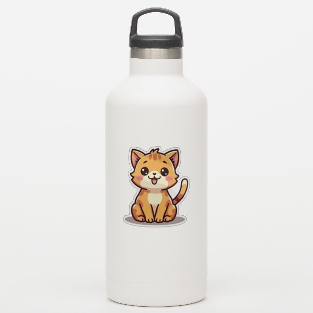 Playful Orange Tabby Kitten – Chibi Style Sticker (Waterbottle)