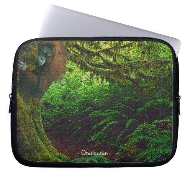 Playful Orangutan in Borneo Jungle Laptop Sleeve (Front)