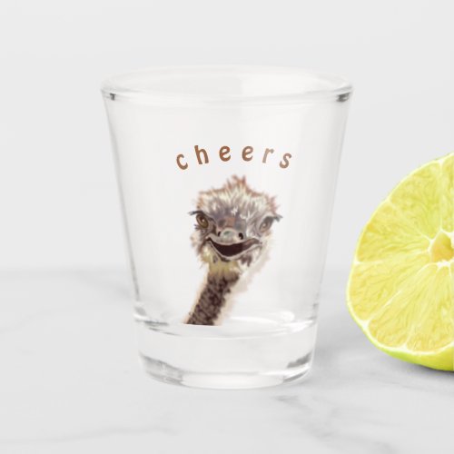 Playful Ostrich Funny Shot Glass Cheers _ Smile