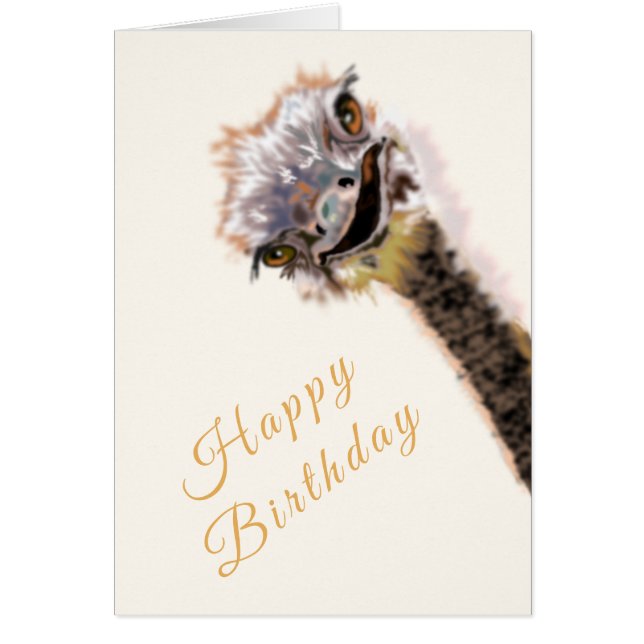 Playful Ostrich Happy Birthday Card Fun (Front)