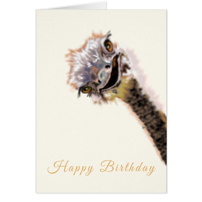 Playful Ostrich Happy Birthday Card - Your Text (Front)