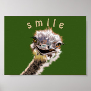 Playful Ostrich Poster - Smile - Your Color - Text