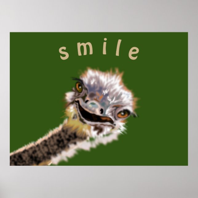 Playful Ostrich Poster - Smile - Your Color - Text (Front)