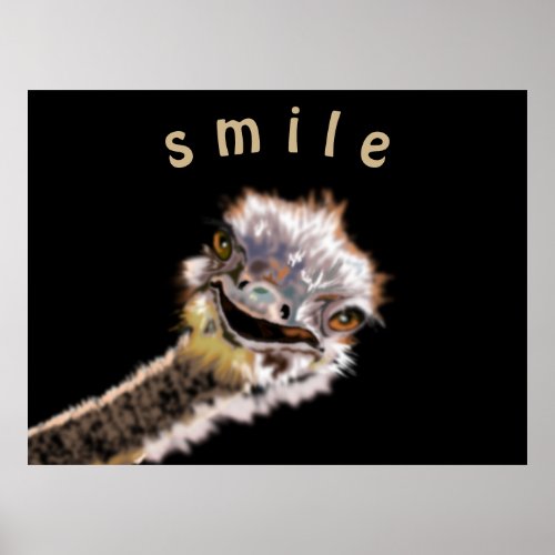 Playful Ostrich Poster Smile _ Your Color _ Text