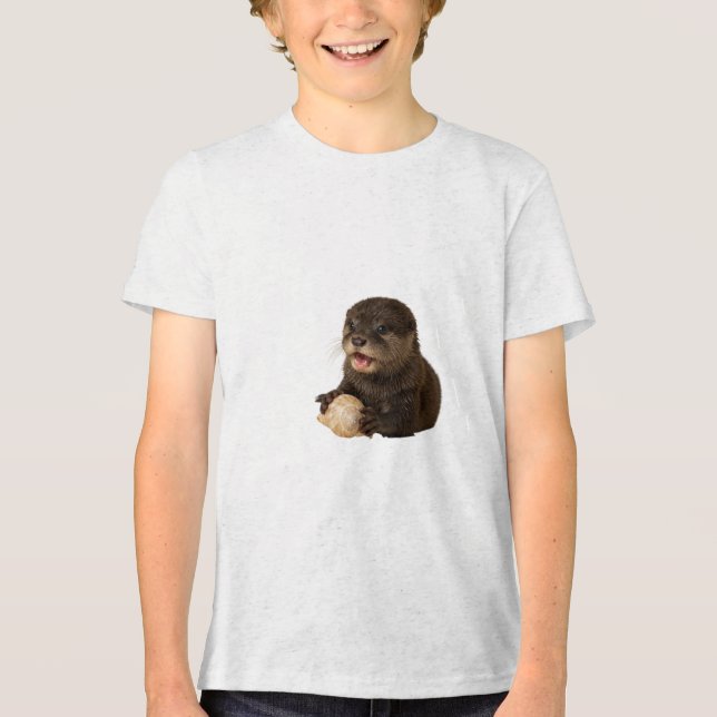 Playful Otter Cub with Seashell Tri-Blend Shirt (Front)