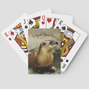 Playful Otter Portrait personalize with name Poker Cards