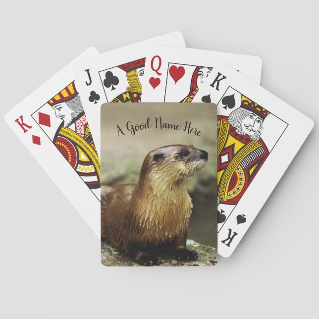 Playful Otter Portrait personalize with name Poker Cards (Back)