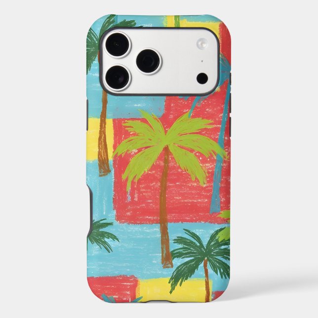 Playful Palm Trees – Summer Crayon Style Pattern Case-Mate iPhone Case (Back)