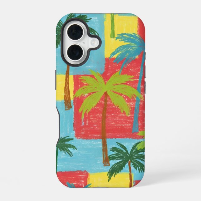 Playful Palm Trees – Summer Crayon Style Pattern iPhone Case (Back)
