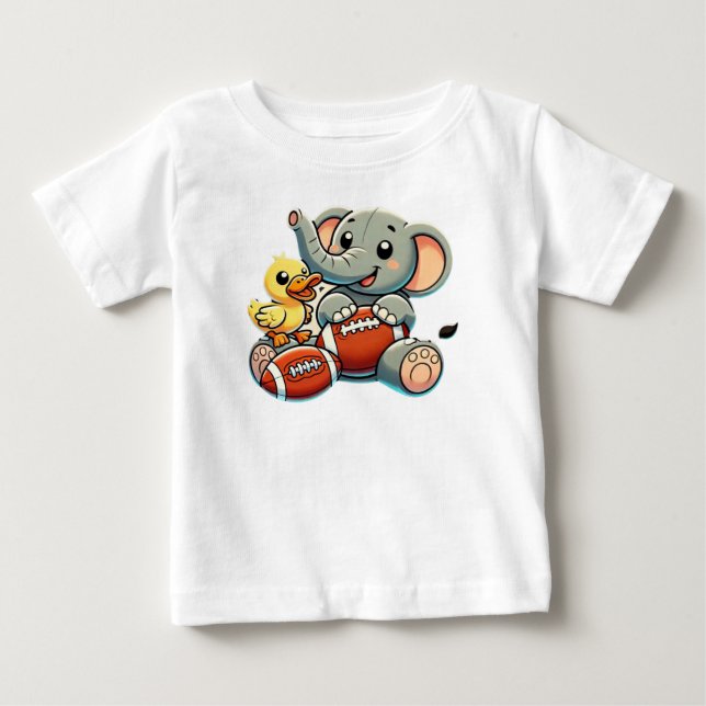Playful Pals: Cartoon Elephant and Duck  Baby T-Shirt (Front)