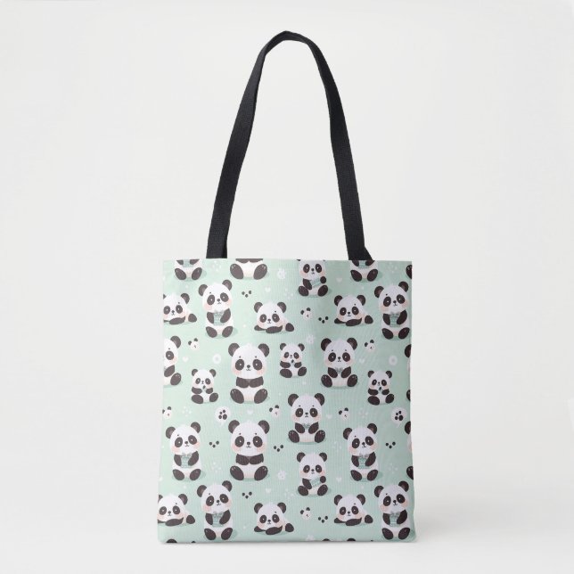 Playful Panda Pattern Tote Bag (Front)