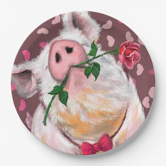 Playful  Paper Plates Gentleman Pig Romantic Love (Front)