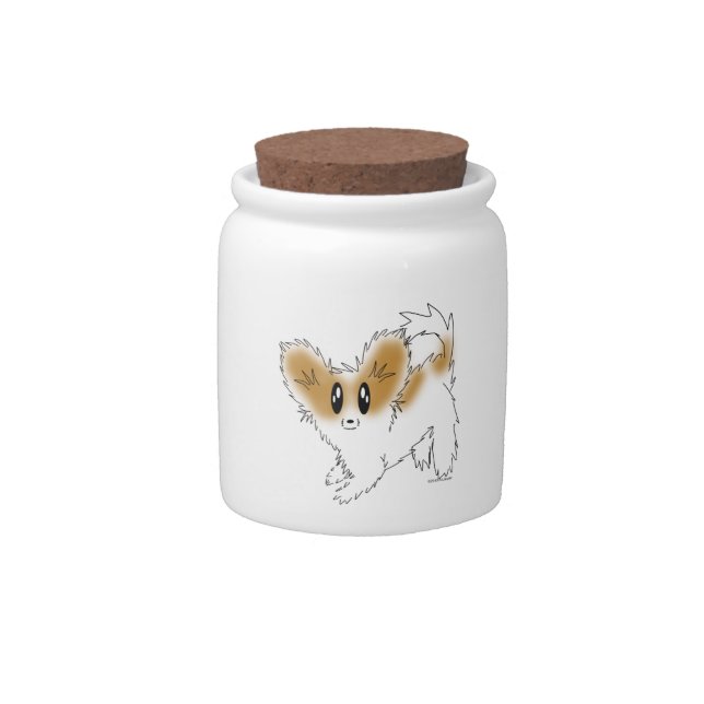 Playful Papillon Puppy Dog Treat Cookie Jar (Front)