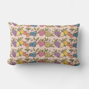 Playful Pastel Fruit Pattern in Pink Retro Style Lumbar Pillow