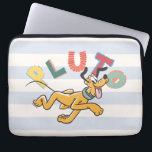 Playful Pastel Pluto Laptop Sleeve<br><div class="desc">Add a touch of whimsical charm to your collection with this delightful and energetic Pluto graphic! Featuring a happy, bounding Pluto set against a clean pale blue and white striped background, this design radiates a fresh, "sunny day" feel. The playful, mismatched typography spells out "PLUTO" in a mix of soft...</div>